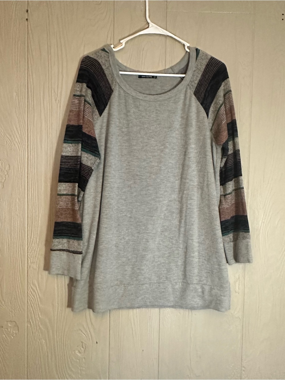 Pink Clover Women’s Gray Colorblock Round Neck Raglan 3/4 Sleeve Top XL